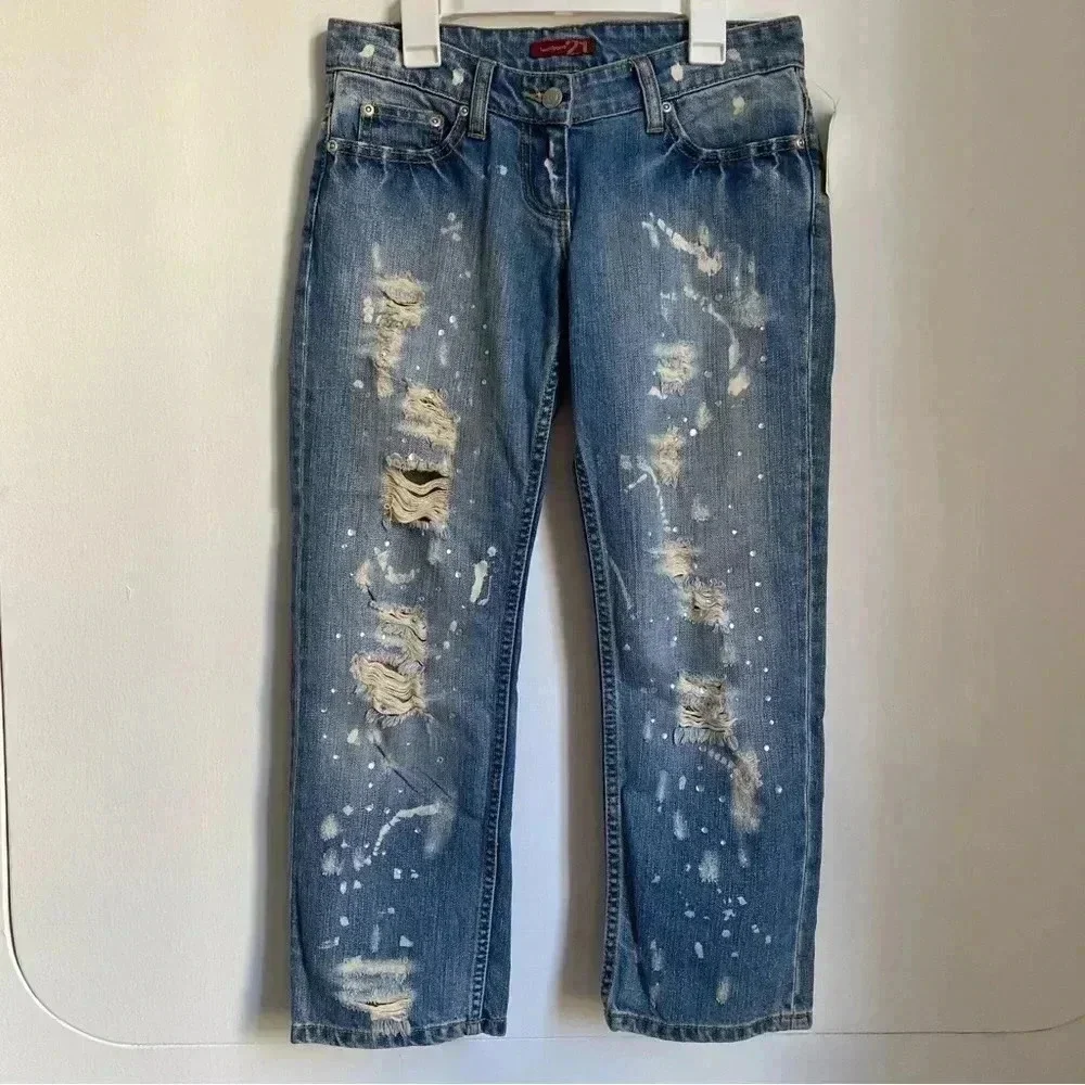 Vintage Forever 21 Rhinestones Capri Crop Ankle Low Rise Jeans 26 - Picture 1 of 5